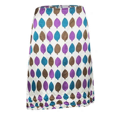 Pre-owned Marni Multicolor Leaf Print Ruched Hem Detail Satin Skirt S