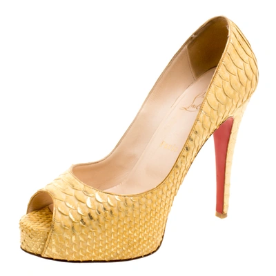 Pre-owned Christian Louboutin Metallic Gold Python Leather Altadama Peep Toe Pumps Size 40