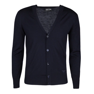 Pre-owned Emporio Armani Navy Blue Wool Ribbed Trim Cardigan S