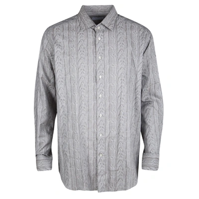 Pre-owned Etro Grey Printed Long Sleeve Button Front Shirt Xl