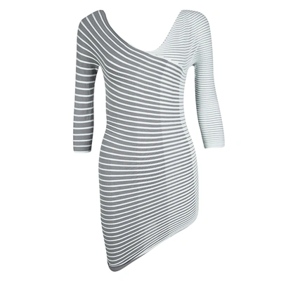 Pre-owned Emporio Armani Grey Striped Pleated Asymmetric Stretch Top S