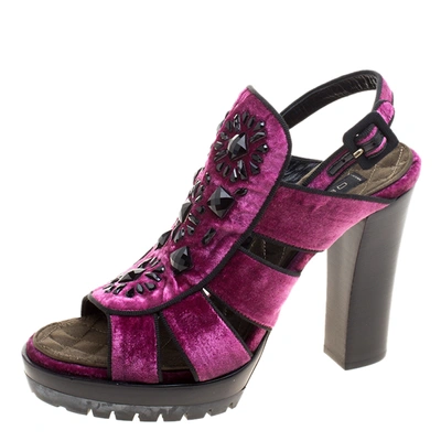 Pre-owned Etro Purple Velvet Embellished Platform Sandals Size 40