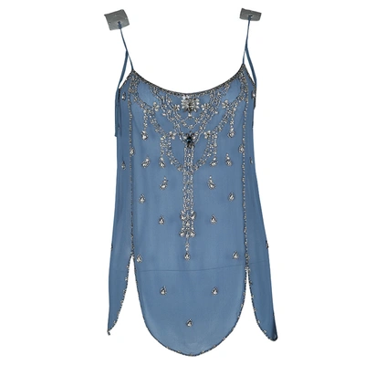 Pre-owned Matthew Williamson Blue Crystal Embellished Sleeveless Silk Top M