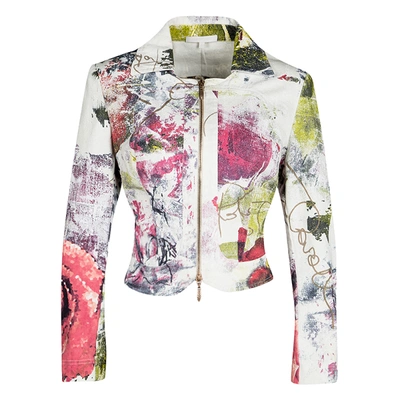 Pre-owned Roberto Cavalli Multicolor Printed Denim Jacket, Crop Top And Maxi Skirt Set S