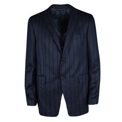 Pre-owned Etro Navy Blue Striped Wool Silk Blend Mineide Regular Fit Blazer L