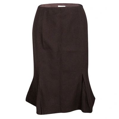 Pre-owned Valentino Brown Wool High Waist Inverted Pleat Skirt L