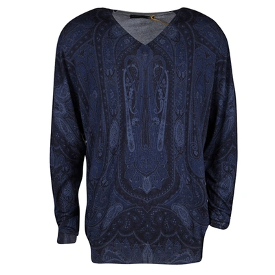 Pre-owned Etro Blue Paisley Printed Wool And Cashmere Blend Sweater 3xl
