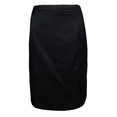 Pre-owned Armani Collezioni Black Textured Wool Silk Pencil Skirt S