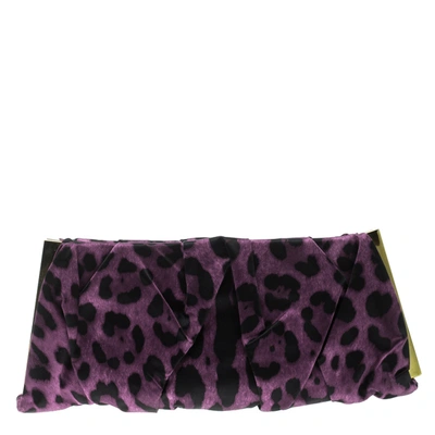Pre-owned Dolce & Gabbana Purple Leopard Print Satin Miss Lady Clutch