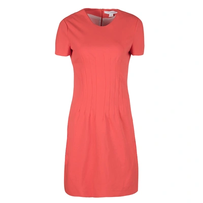 Pre-owned Diane Von Furstenberg Atomic Orange Fitted Short Sleeve Yazmine Dress S