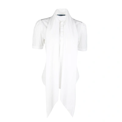 Pre-owned Ralph Lauren White Cotton Draped Collar Short Sleeve Blouse M