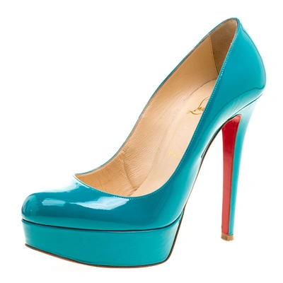 Pre-owned Christian Louboutin Green Patent Leather Bianca Platform Pumps Size 37.5
