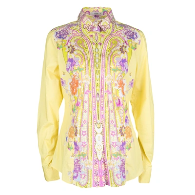 Pre-owned Etro Yellow Floral Printed Cotton Long Sleeve Button Front Shirt L