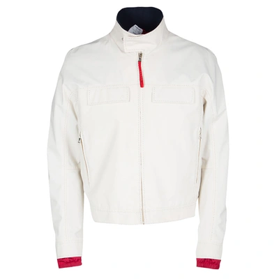 Pre-owned Prada Off White Gore Tex Contrast Stitch Detail Zip Front Jacket Xl