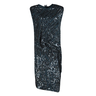Pre-owned Lanvin Teal Blue Sequined Draped Sleeveless Dress S