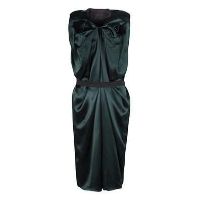 Pre-owned Lanvin Green Silk Draped Elastic Band Detail Sleeveless Dress M