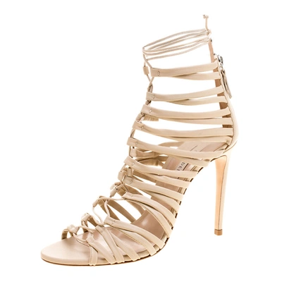 Pre-owned Casadei Beige Leather Strappy Tie Up Sandals Size 39
