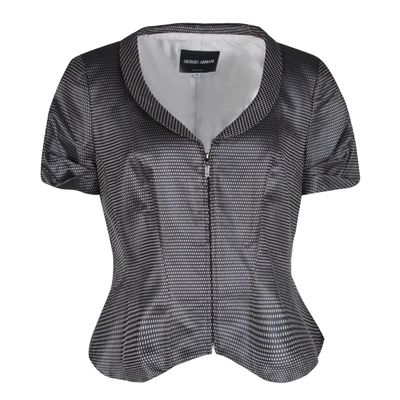 Pre-owned Giorgio Armani Dark Grey Dotted Jacquard Short Sleeve Zip Front Jacket L