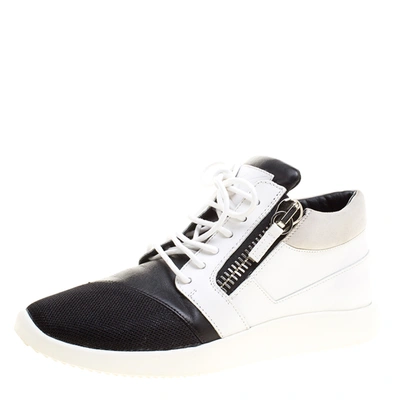 Pre-owned Giuseppe Zanotti Monochrome Leather And Mesh Megatron Lace Up Sneakers Size 40 In Black