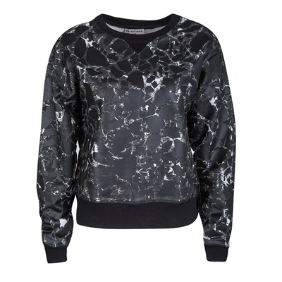 Pre-owned Balenciaga Black Mosaic Print Long Sleeve Crew Neck Sweatshirt Xs