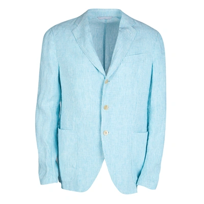 Pre-owned Armani Collezioni Blue Pinstriped Linen Blazer L