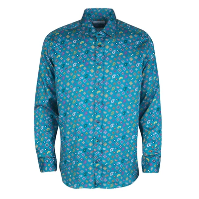 Pre-owned Etro Blue Paisley Printed Cotton Long Sleeve Button Front Shirt L