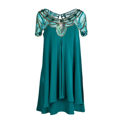 Pre-owned Temperley London Green Layered Silk Embellished Yoke Detail Dress M