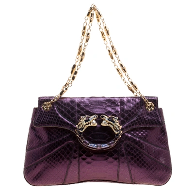 Pre-owned Gucci Purple Python Tom Ford Jeweled Dragon Chain Clutch