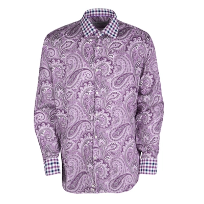 Pre-owned Etro Purple Paisley Printed Cotton Checked Collar And Cuff Detail Long Sleeve Shirt M