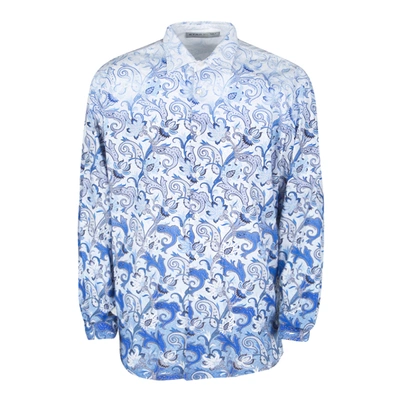 Pre-owned Etro White And Blue Paisley Printed Cotton Long Sleeve Button Front Shirt Xl