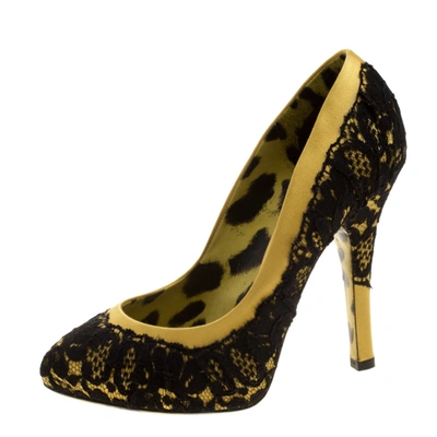 Pre-owned Dolce & Gabbana Yellow/black Satin And Lace Pumps Size 36