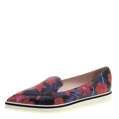 Pre-owned Nicholas Kirkwood Floral Print Leather Alona Pointed Toe Loafers Size 39.5 In Multicolor