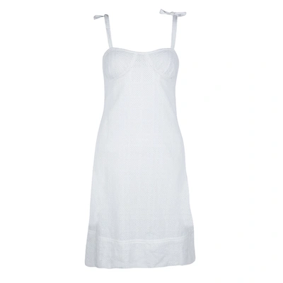 Pre-owned Burberry London White Cotton Lace Tie Detail Sleeveless Dress S