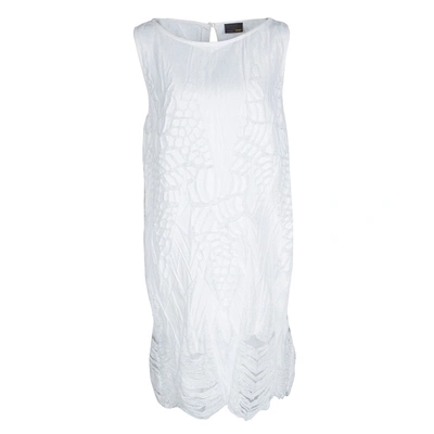 Pre-owned Fendi White Patterned Distressed Effect Sleeveless Dress M