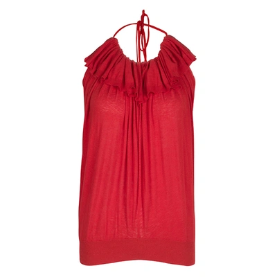 Pre-owned Lanvin Red Knit Ruffle Detail Halter Top S