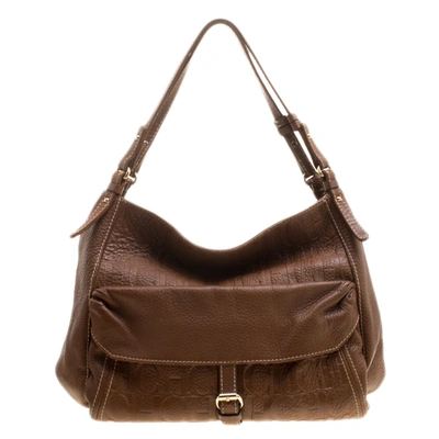 Pre-owned Carolina Herrera Brown Monogram Leather Shoulder Bag