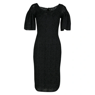 Pre-owned Dolce & Gabbana Black Scalloped Edge Applique Lace Sheath Dress S