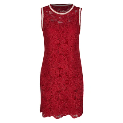 Pre-owned Ermanno Scervino Red Floral Lace Contrast Trim Sleeveless Dress S