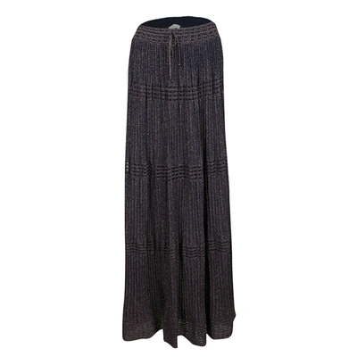 Pre-owned M Missoni Purple Lurex Perforated Knit Pleated Skirt M