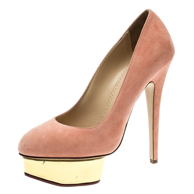 Pre-owned Charlotte Olympia Salmon Pink Suede Dolly Platform Pumps Size 39
