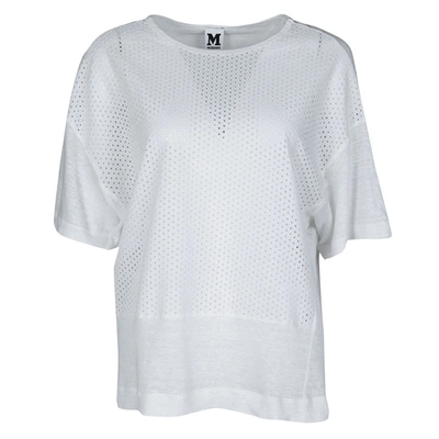 Pre-owned M Missoni White Knit Eyelet Panel Detail Short Sleeve Top M