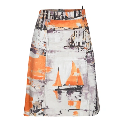 Pre-owned Prada Multicolor Oil Paint Effect Printed Denim Skirt S