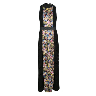 Pre-owned Mary Katrantzou Black Cotton Eyelet Embroidered Floral Printed Alyss Dress M
