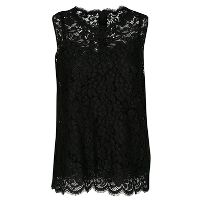 Pre-owned Dolce & Gabbana Black Floral Lace Sleeveless Top M