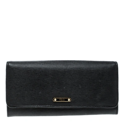 Pre-owned Fendi Black Leather Crayons Continental Wallet