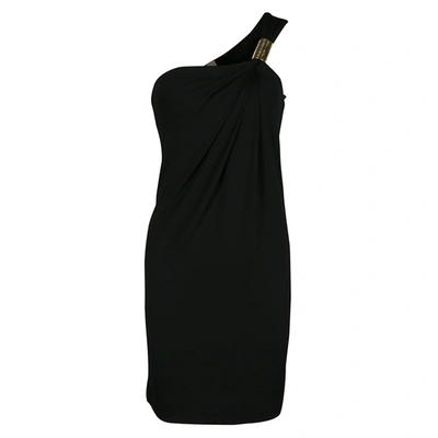 Pre-owned Michael Kors Black Draped Knit Metal Buckle Detail One Shoulder Dress Xs
