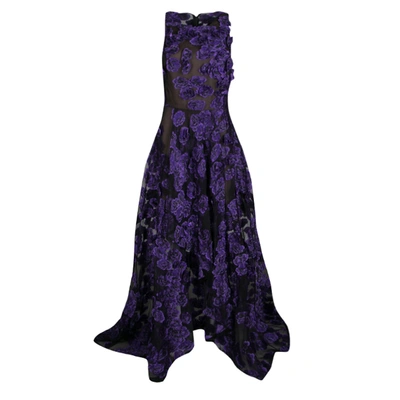 Pre-owned Jason Wu Purple Floral Applique And Jacquard High Low Gown M