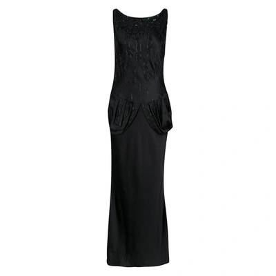 Pre-owned Dior Black Embellished Draped Sleeveless Gown M