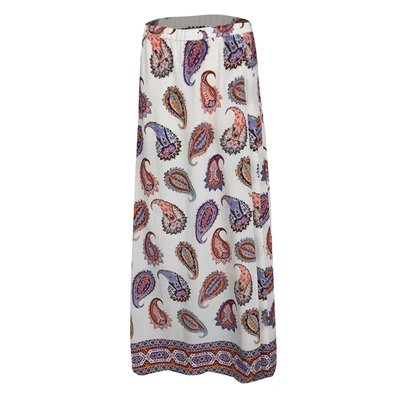Pre-owned Tory Burch New Ivory Dapper Paisley Print Pleated Silk Maxi Skirt L In White