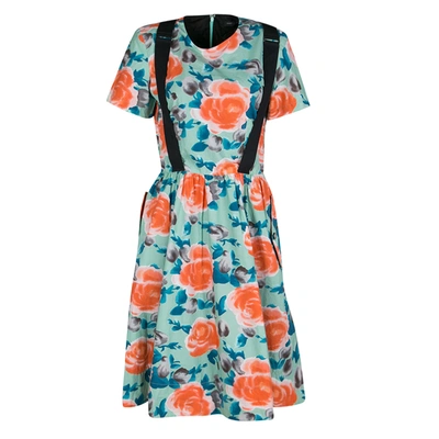 Pre-owned Marc By Marc Jacobs Pale Jade Jerrie Rose Printed Cotton Poplin Dress M In Multicolor